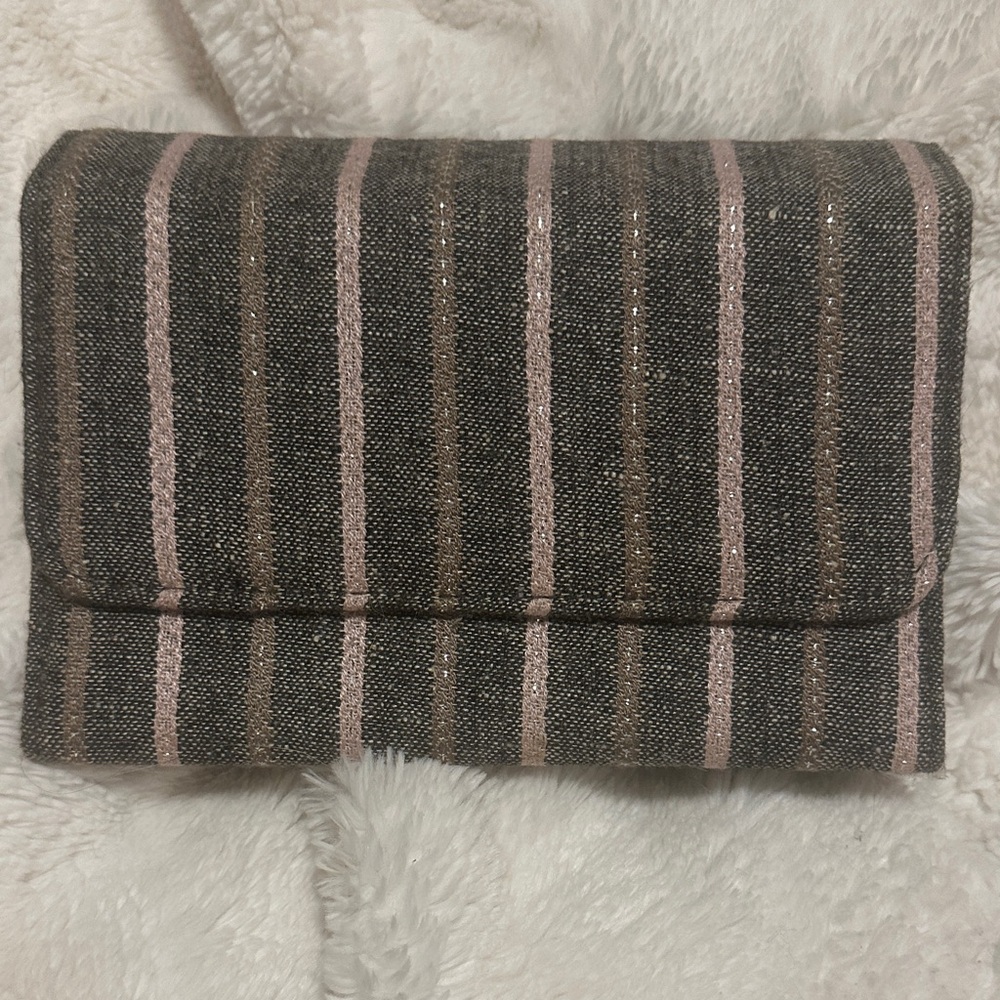 Stila Striped Clutch makeup Bag - Black gray and Pink